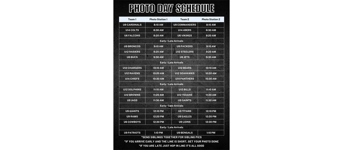 Photo Day Schedule